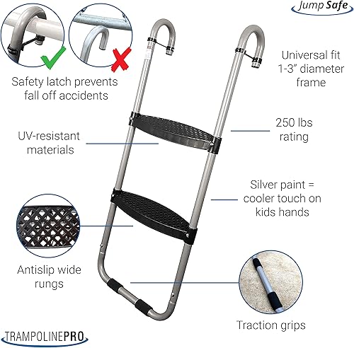 Miniatura 2 de Trampoline Pro Escalera para cama elástica ancha de 2 escalones y 3 escalones, diseño de alta resistencia, diseño único de pestillo de seguridad,