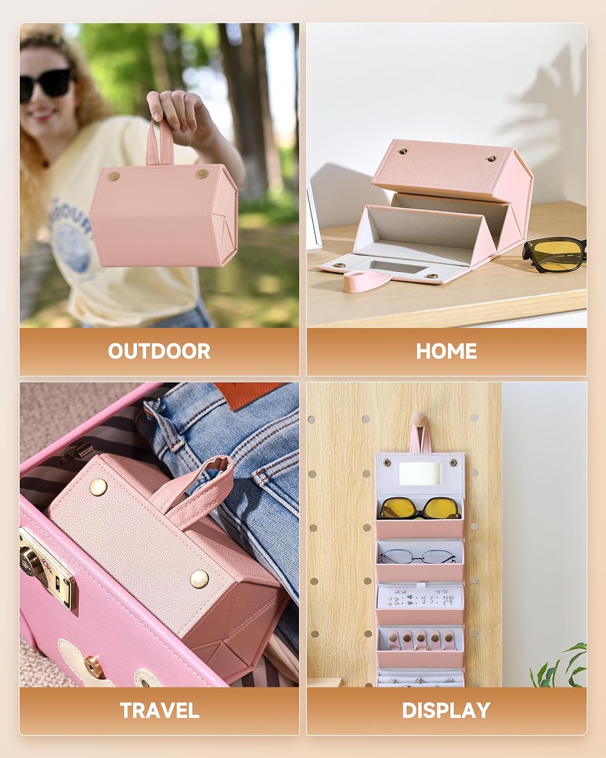 CO-Z 5-Slot Sunglasses Organizer, Folding Glasses Jewelry Storage Case with Mirror, Travel Sunglasses Case for Women & Men - Image 7