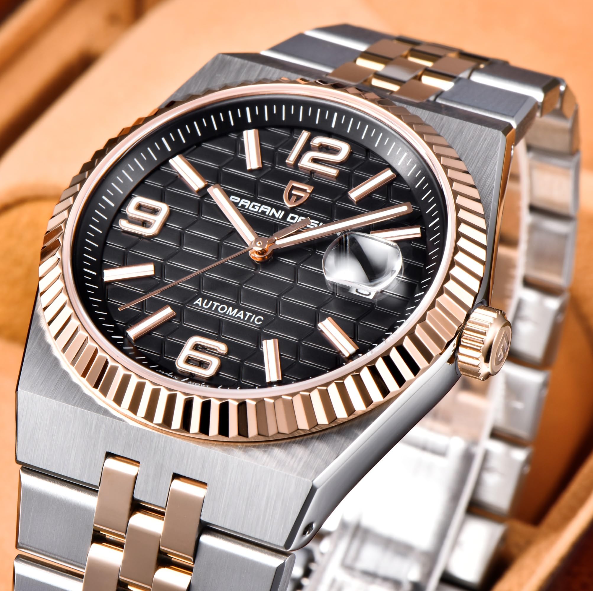Pagani Design PD-YS027 Herren-Armbanduhr, automatisch, mechanisch, 40,5 mm Edelstahl, 100 m wasserdicht, Datumsanzeige, Saphirglas, leuchtendes Zifferblatt, Armbanduhr für Herren