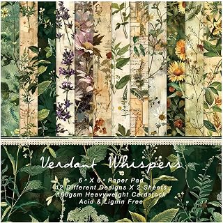 24 Sheets 6"x 6" Verdure Plants Scrapbook Paper, Floral Pattern Printing Craft Paper for DIY Card Making Scrapbook Photo Album Junk Journal Décor