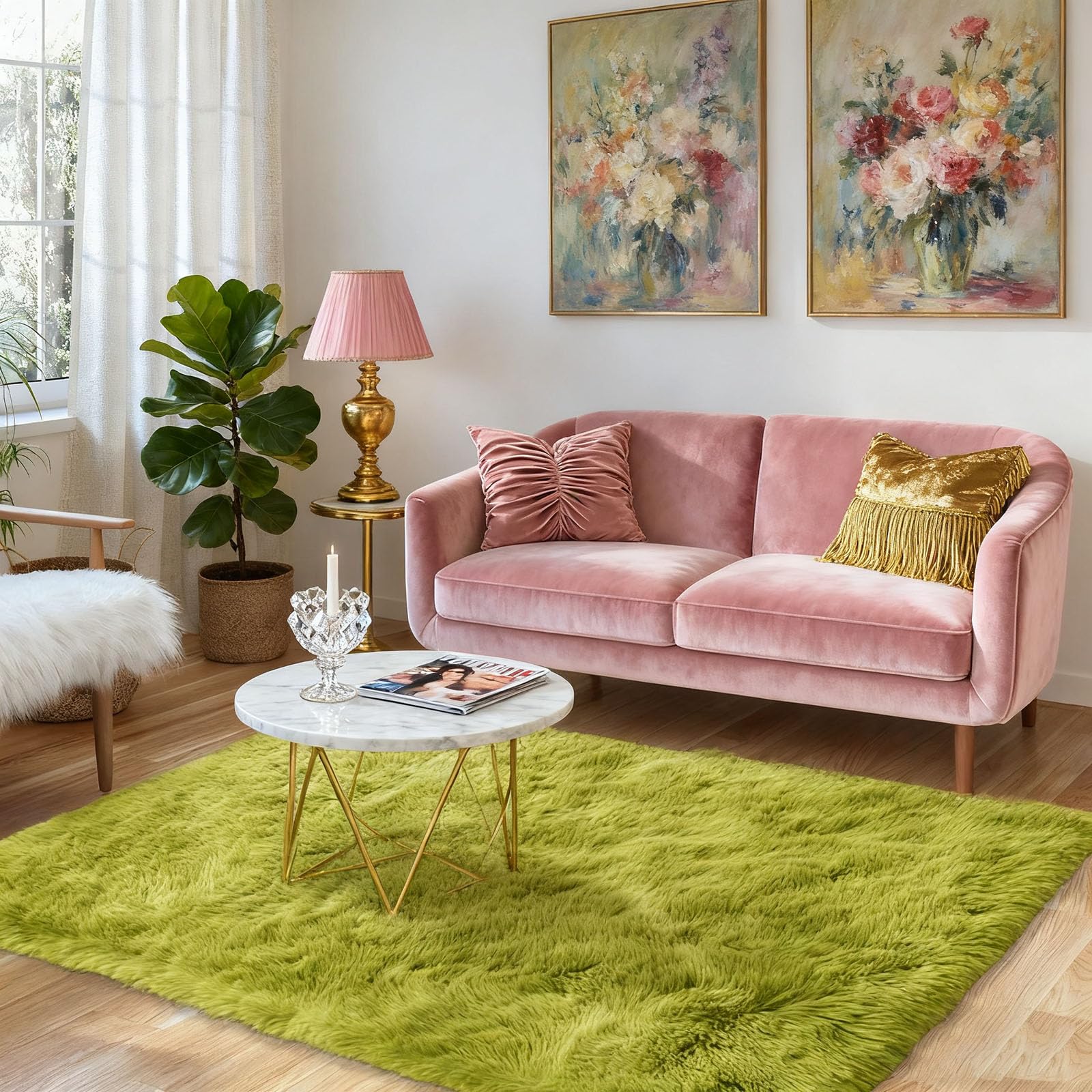 Shaggy Teppich 110 x 220 cm Lauschige Oberfläche Weich Moderne Teppiche Matte Teppichen Anti-Rutsch Unterseite für Schlafzimmer Kinderzimmer, Grün
