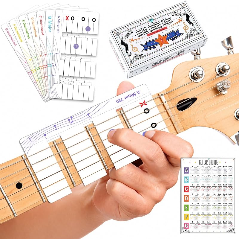 56 piezas de gráficos de acordes de guitarra, tarjetas de entrenamiento de guitarra para diapasón principiante, ayuda para el aprendizaje de guitarras, tarjeta flash, diagrama de acordes, herramienta de enseñanza de música para estudiantes eléctricos acústicos, regalo para amantes de la música (blanco)