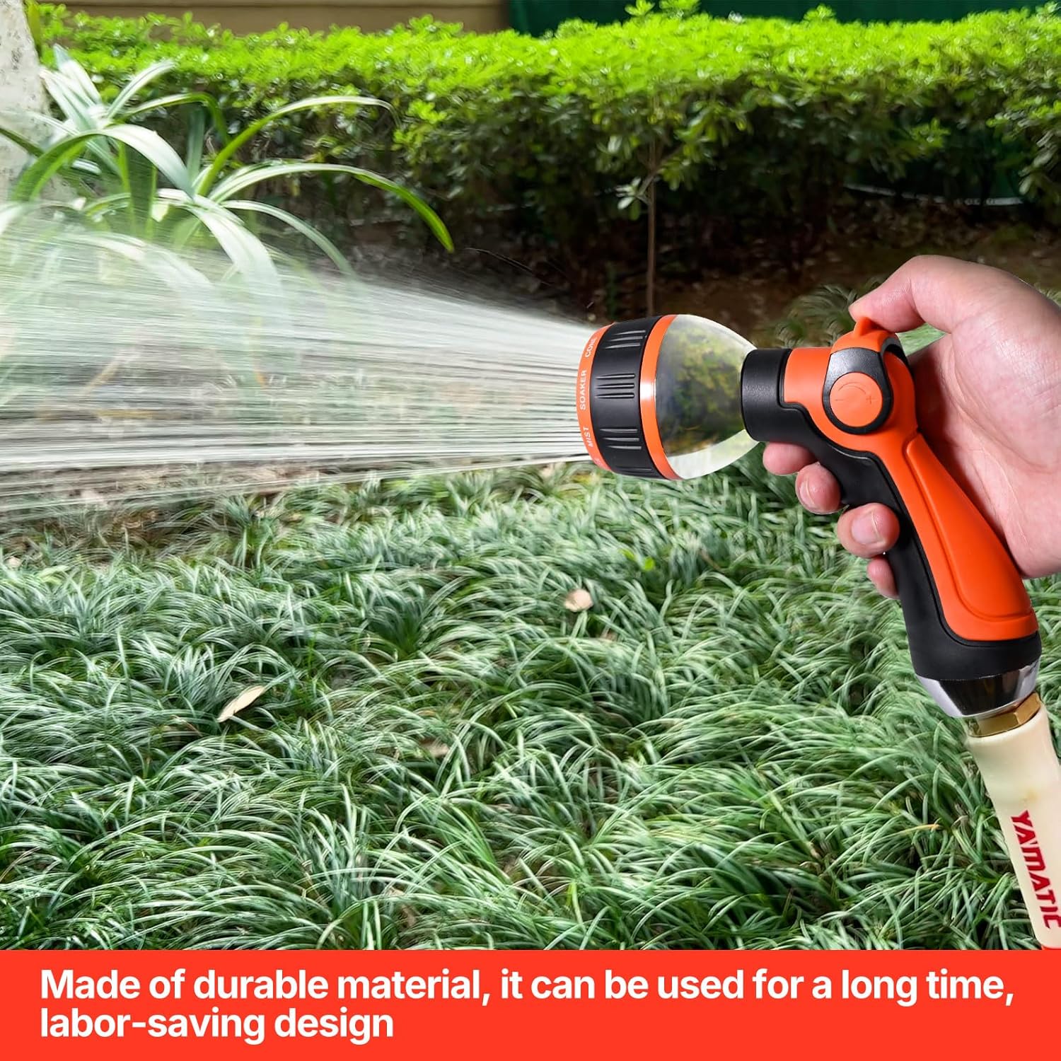 YAMATIC Garden Hose Nozzle, 10 Adjustable Spray Nozzle, Heavy Duty Water Hose Nozzle with THUMB CONTROL ON OFF VALVE for Watering Plants,Lawn Washing Cars,Cleaning,Showering Pets & Outdoor Fun, 2PCS