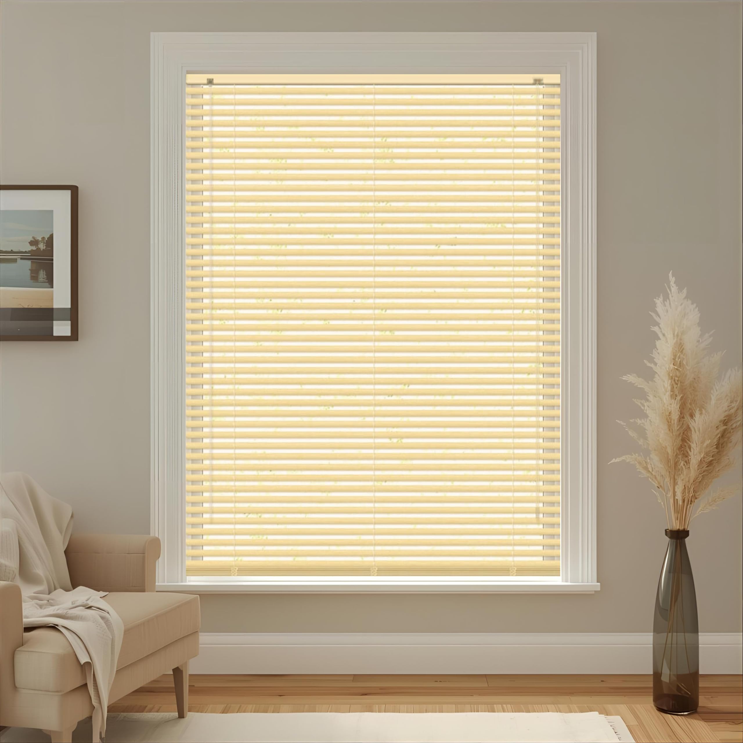 PVC woodgrain effect windows shutters for privacy home offices Blinds - Strong Trimmable Easy fit child safe window curtains - Natural colour - Width 170cm x Drop 213cm