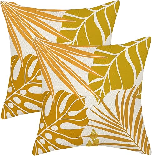 Miniatura 8 de Juego de 2 fundas de almohada tropicales de 16 x 16 pulgadas, color verde, verde azulado, aguamarina, coral, naranja, hojas de palma, para sofá,