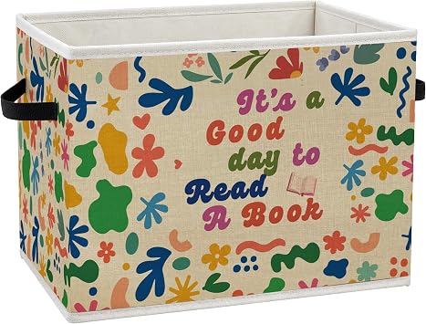 Abstract Boho Books Storage Bin Box with Handles, Reading Lover Gifts, Its a Good Day to Read a Book Foldable Organizer Basket decor for Reading Nook Room Home Library Classroom