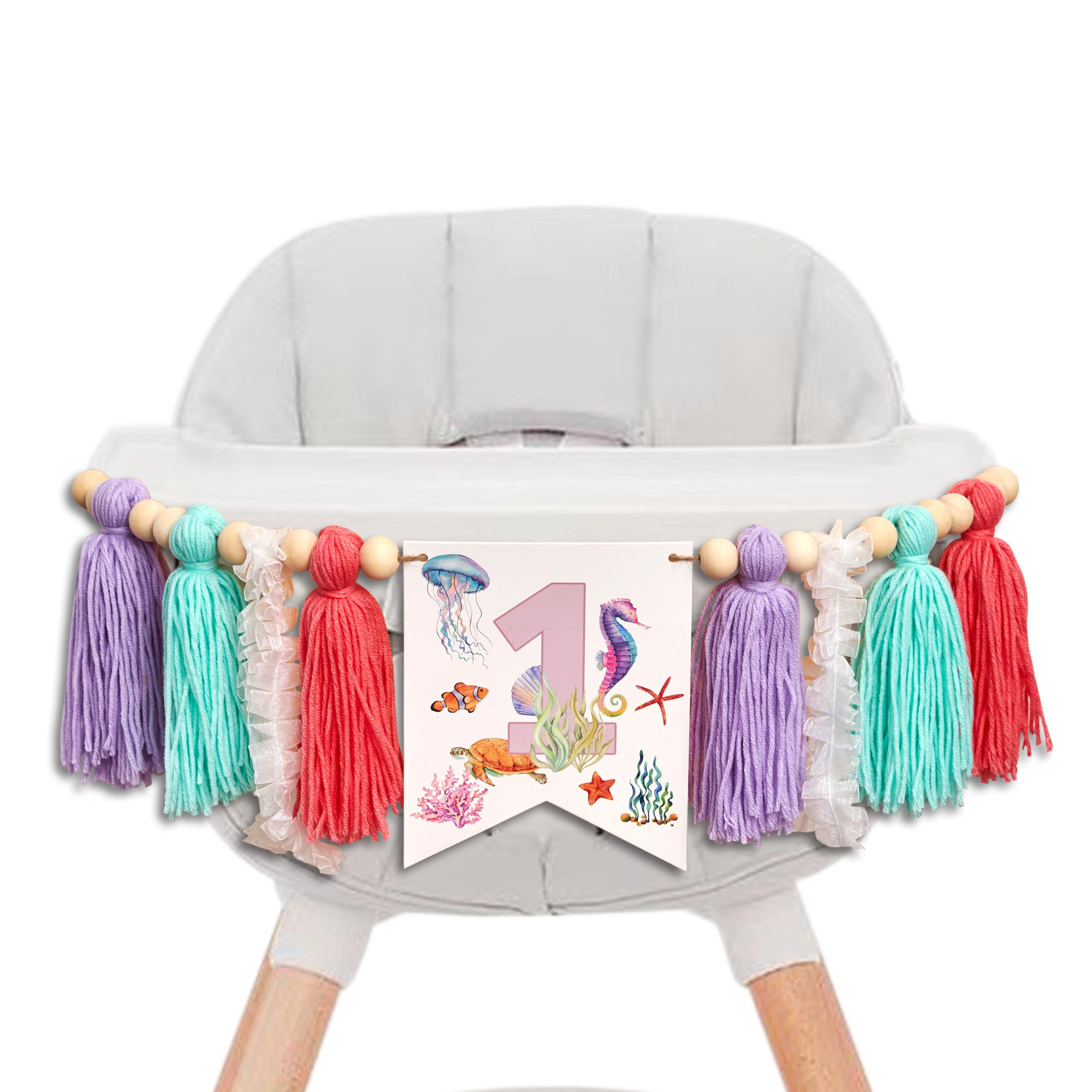 Gostman Oneder The Sea High Chair Banner - Under The Sea Themed First Birthday Party Decorations,1st Birthday Party Decor For Baby Girls (mermaid