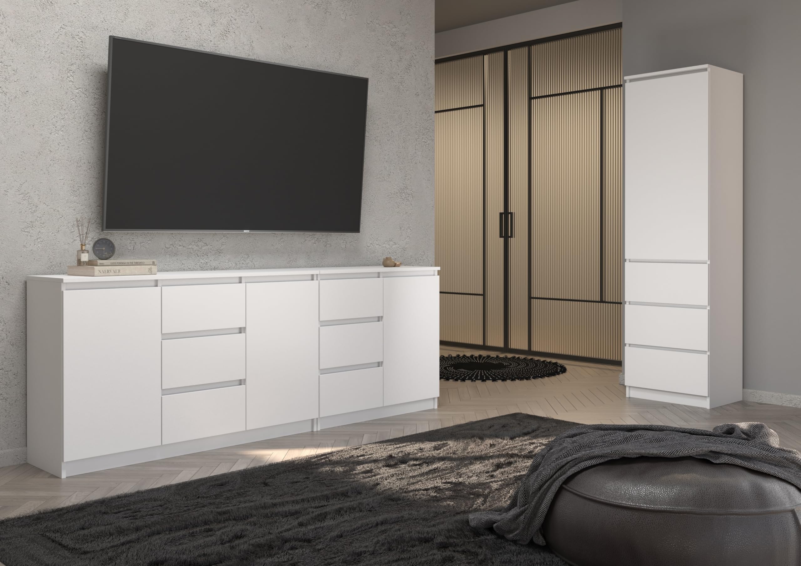 Cassettiera moderna credenza multiuso per camera da letto, corridoio, soggiorno, ufficio, bianco, 80 x 97 x 40 cm, 1 ante 3 cassetti)