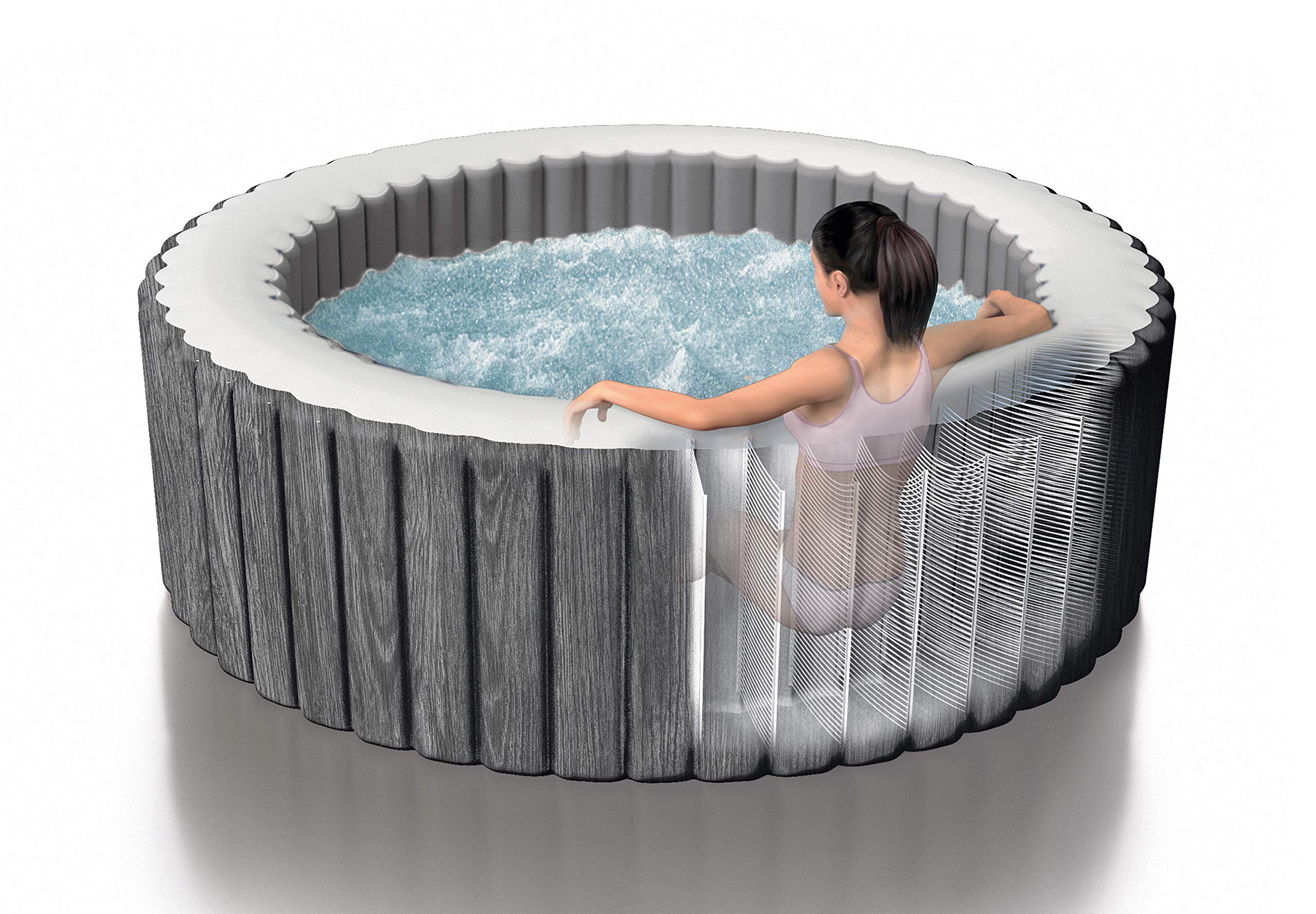 Intex Purespa Greywood Deluxe Ø 216 X 71 Cm Whirlpool Pure Spa - Bubble Massage, Dunkelgraue Holzoptik