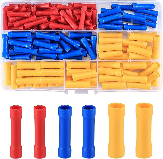 150 Pcs Electrical Terminals Crimp Connectors, Electrical Wire Butt Connectors, Insulated Electrical Cable Wire Crimp Set, Female & Male Crimp Connector Electrical Crimping Tool - Blue/Red/Yellow