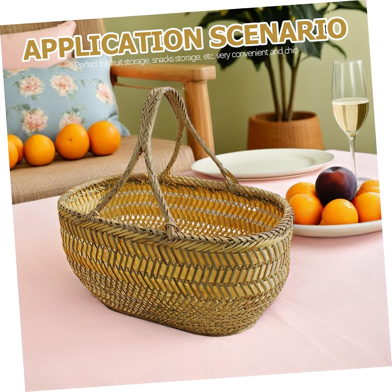 Generic Small Handled Basket Handwoven Vegetable and Fruit Storage Basket for Kitchen and Grocery Shopping Random Color