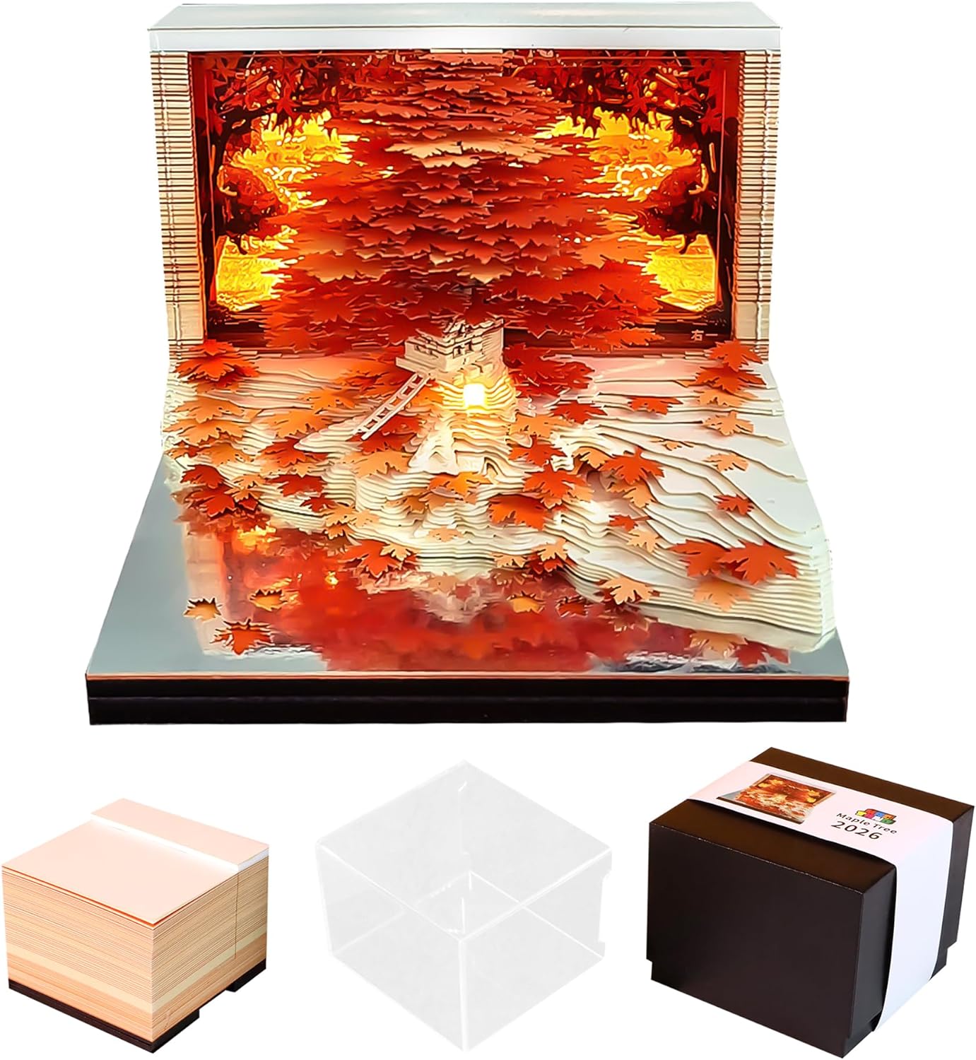 MACTANO 3D Art Calendar Memo Pad 2026, Creative Time Piece Calendar Mushroom House Rip Away Paper Carving Sticky DIY Note