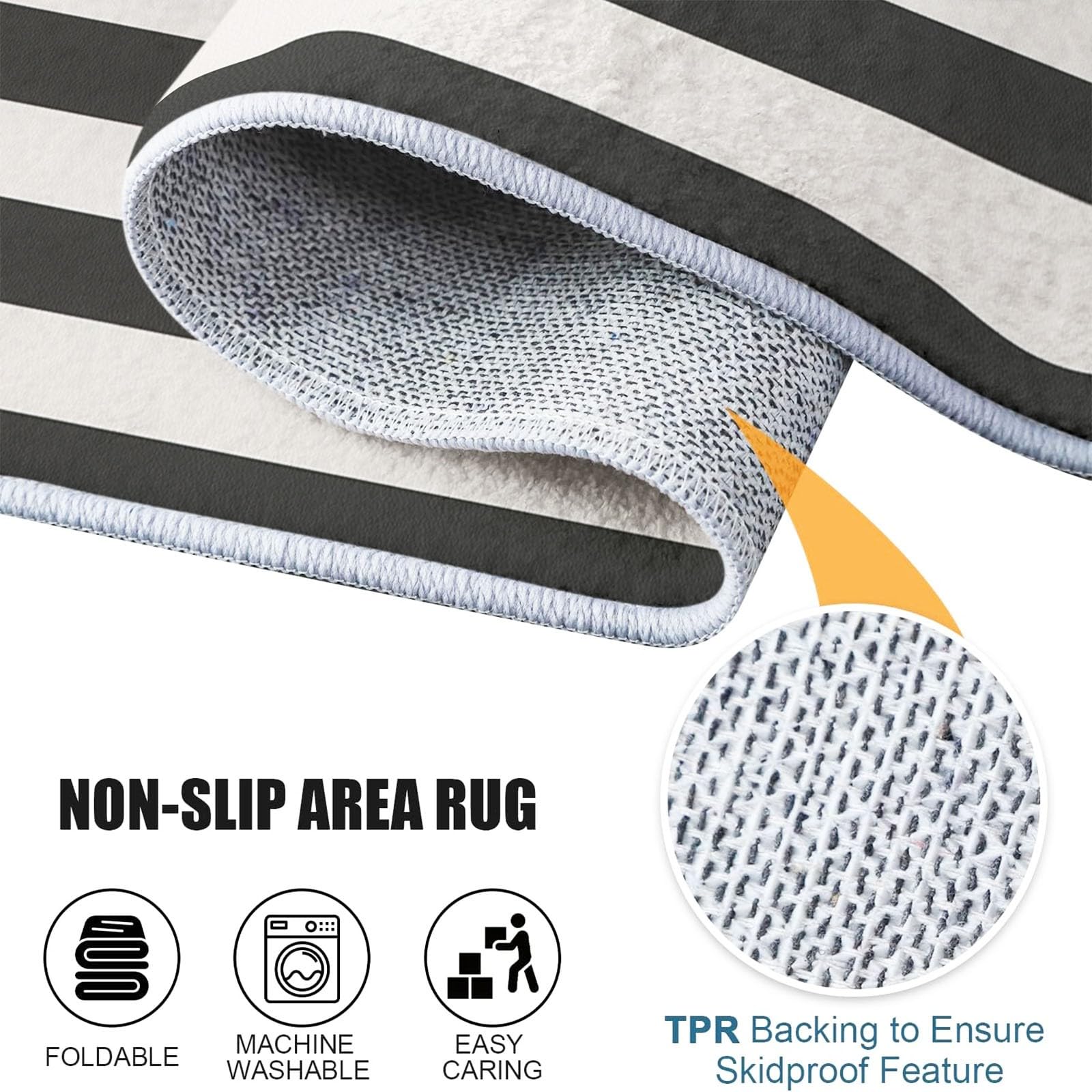 Tapis Lavable en Machine 140 x 200 cm Élégance Moderne Horizontale Et Rayée Tapis Poils Courts Anti-Poussière – Design Élégant et Antidérapant – Parfait pour Salon, Chambre et Couloir, Noir Et Blanc