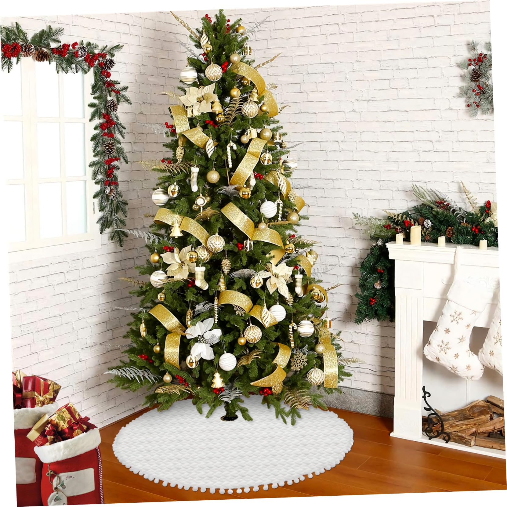 Hemobllo Weihnachtsbaum Decke, Weihnachtsbaum Rock, 36 Zoll Runde Herzmuster, Weiß Plüsch für Verzierung Bodendekoration Weihnachtsdeko