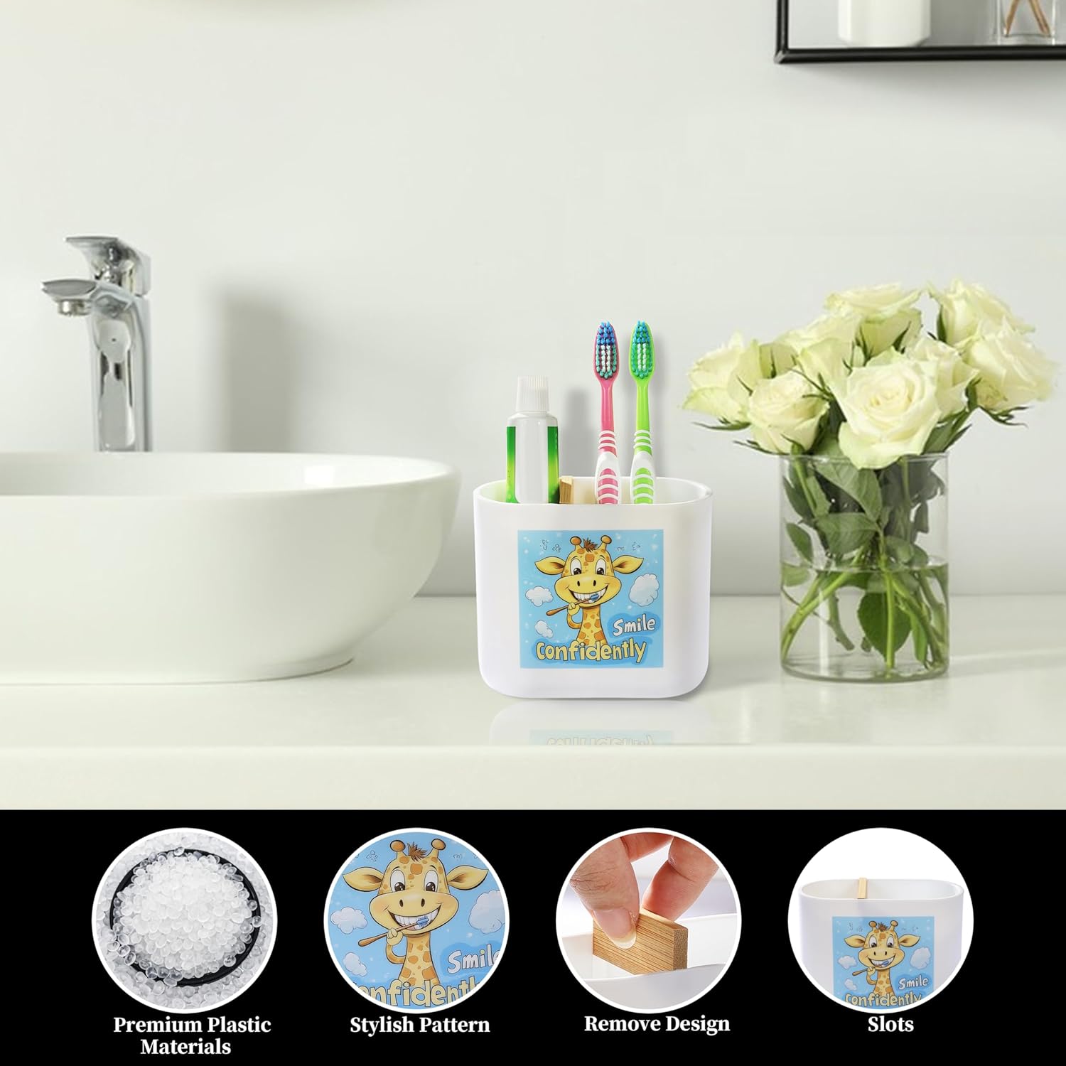 Toothbrush Holders for Bathroom, Bboo Divider, Multi-Functal Stora,