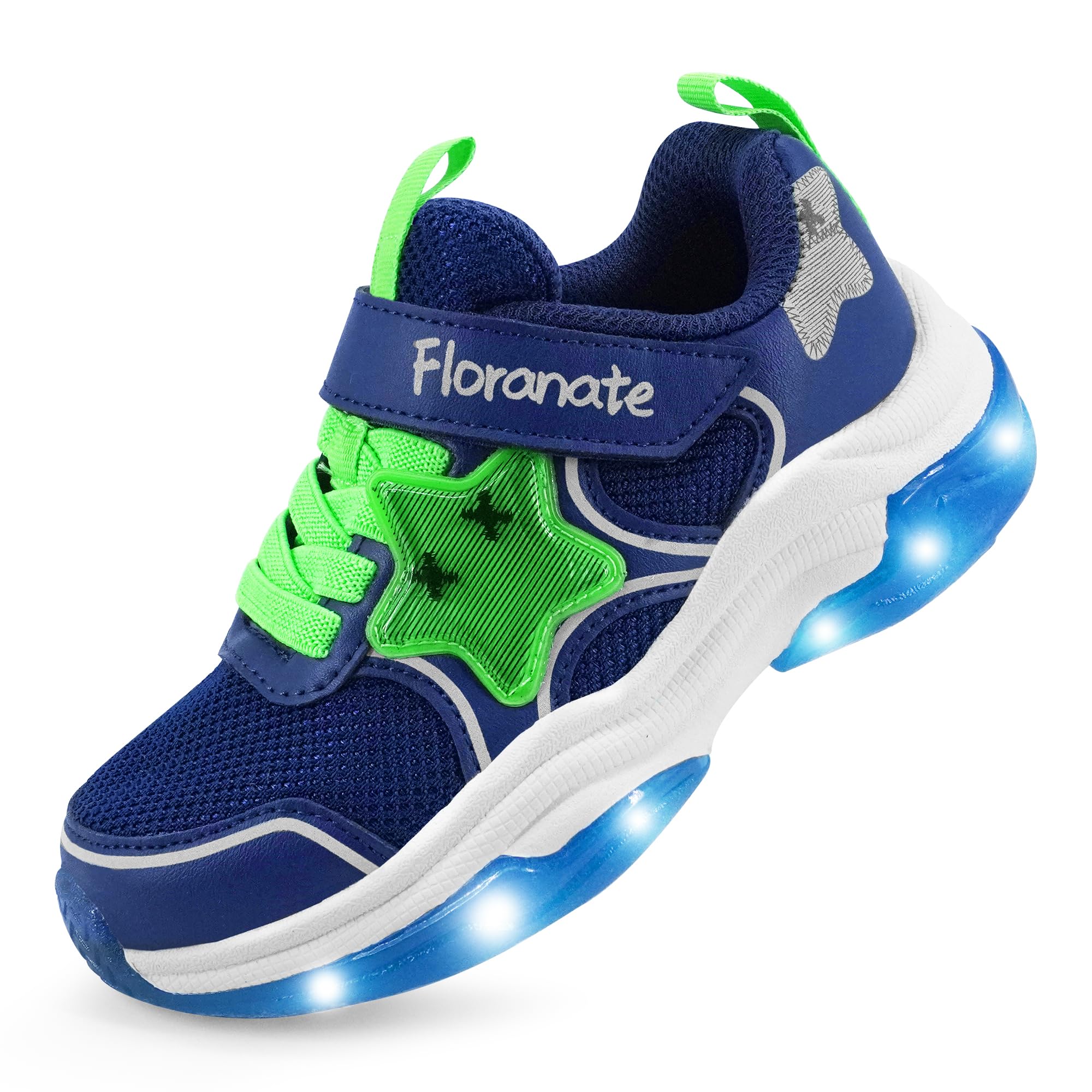 Floranate Little Kids Light Up Shoes for Girls Boys Tennis Sneakers with Switch Strap Walking Shoes Athletic Footwear Toddler Size 10 to Size 2 Lightweight