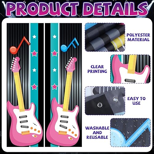 Miniatura 3 de Decoraciones para fiestas temáticas de los años 50, cartel retro de registro de regreso a los años 50, telón de fondo clásico colgante de música