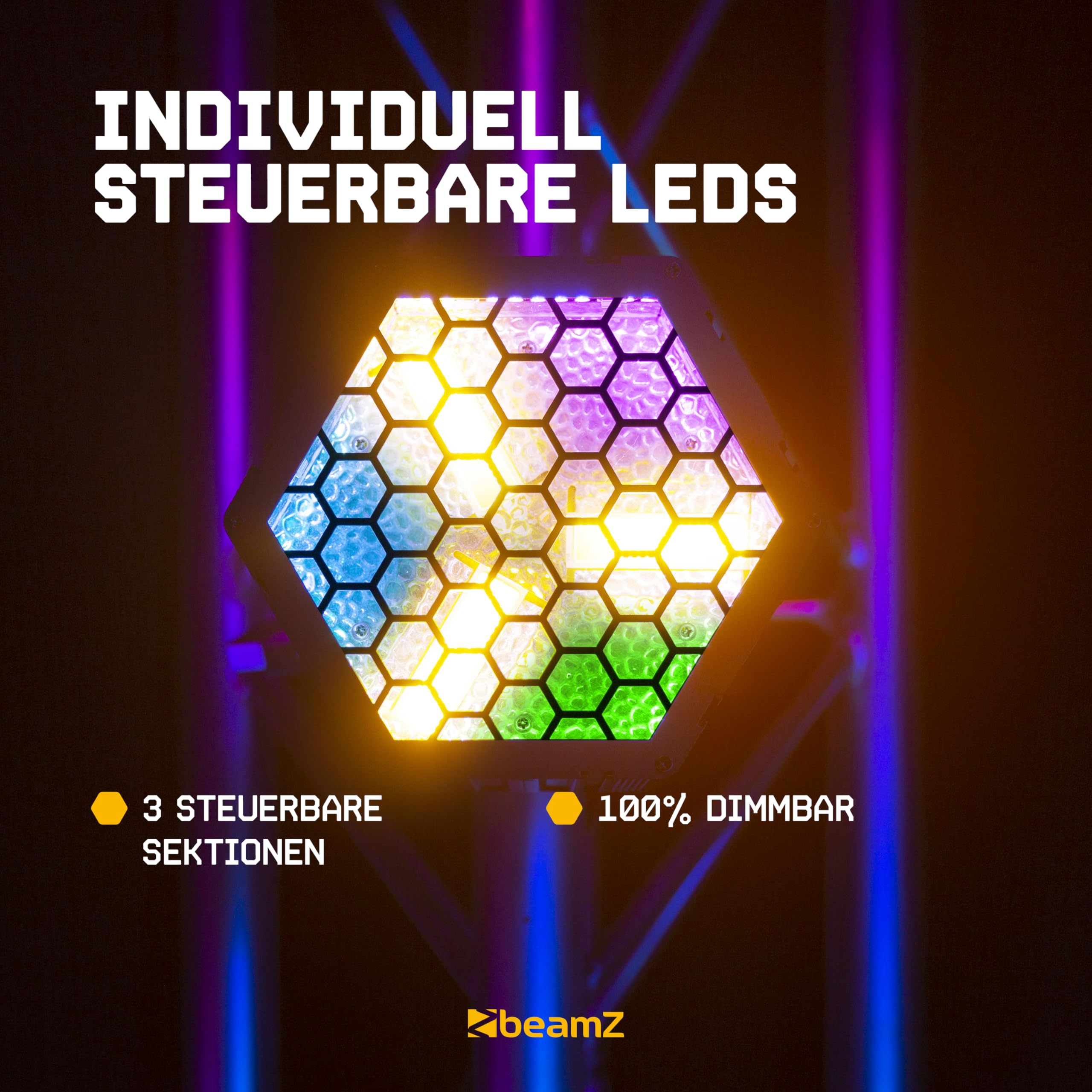 BeamZ RB90 6er Set Retro Stage Blinder 3 x 30 Watt LED Effektstrahler DMX Licht, 3-in-1 Bühnenlicht Deko DJ Lichtanlage Party, Lichtorgel Warmweiß, 72x RGB-SMD-LEDs, Stroboskop, Disco Beleuchtung