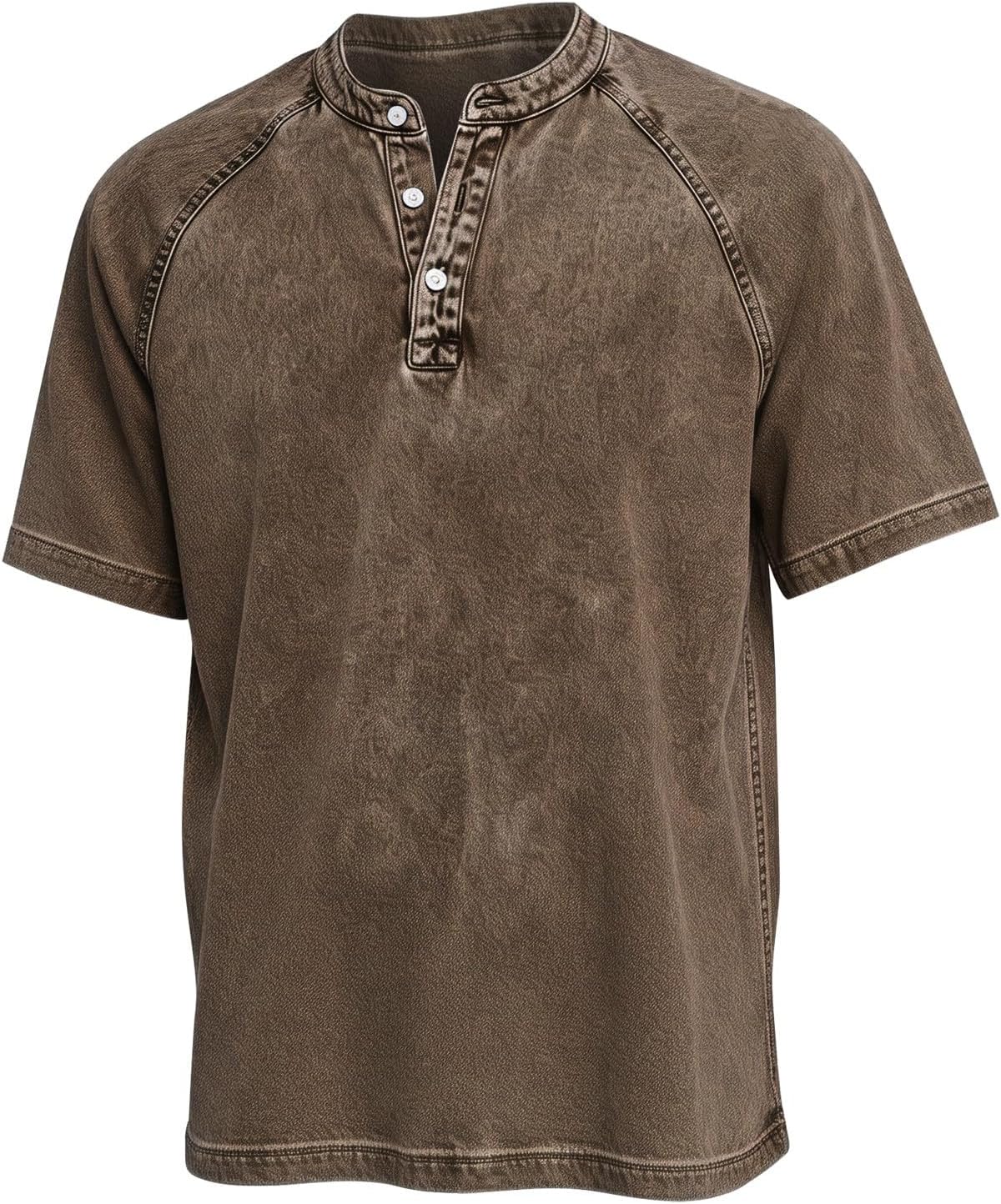 Mens Distressed Henley Shirts Summer Vintage Short Sleeve Button Up Solid Color Washed T Shirts Plain Casual Tees