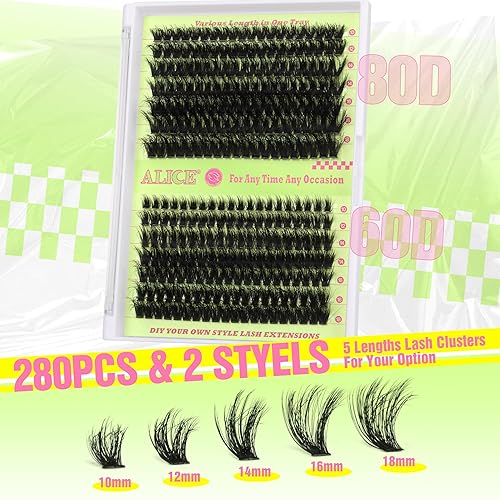 Miniatura 8 de ALICE Kit de extensiones de pestañas de volumen esponjoso 60D 80D, kit de racimos de pestañas Wispy de 0.394-0.709 in, rizo D, pestañas