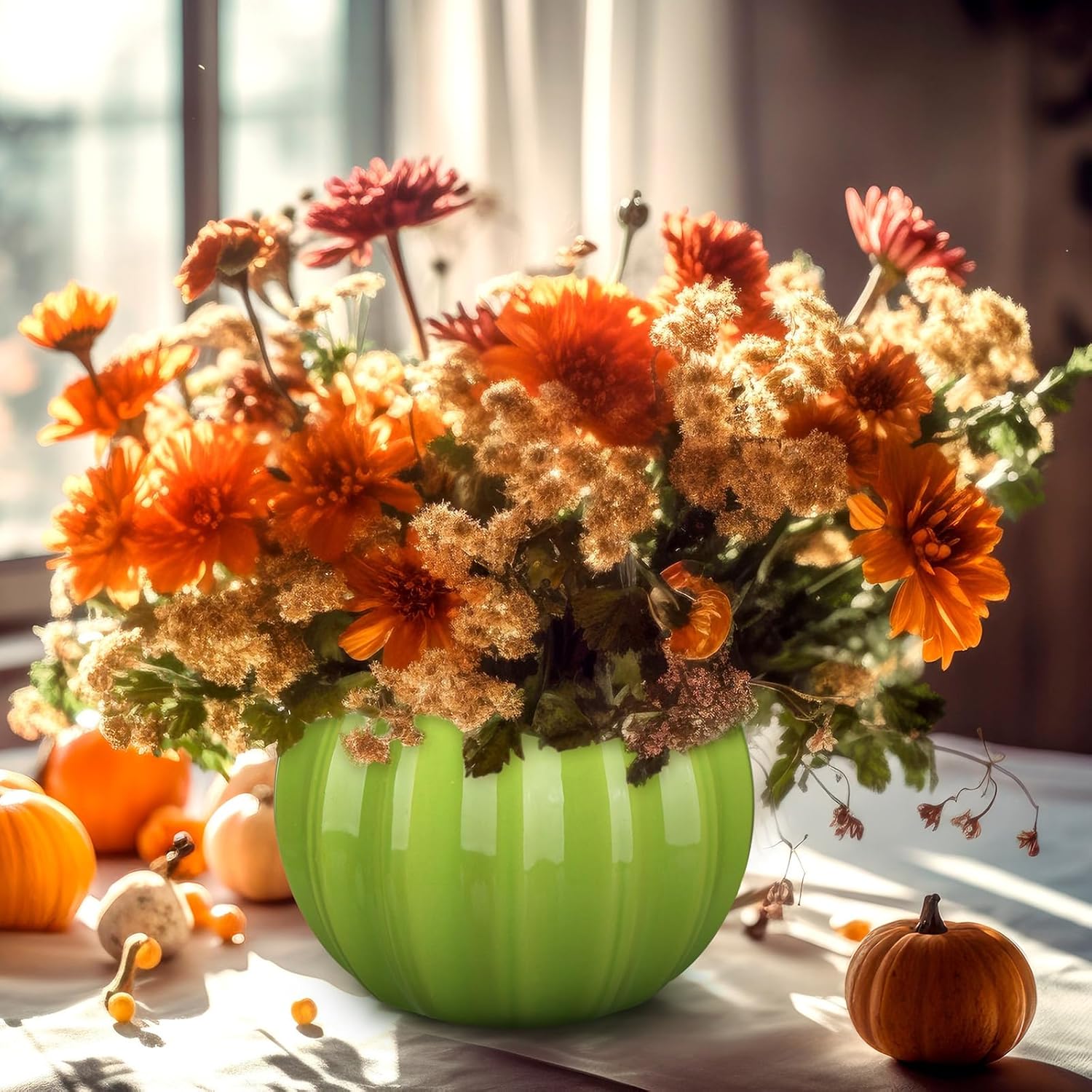 Sieral 3 Pcs Pumpkin Shape Ceramic Vase Fall Flower Vase 5.5 Inch White Orange Green Ceramic Pumpkin Flower Pot for Fall Thanksgiving Party Home Room Office Farmhouses Decoration