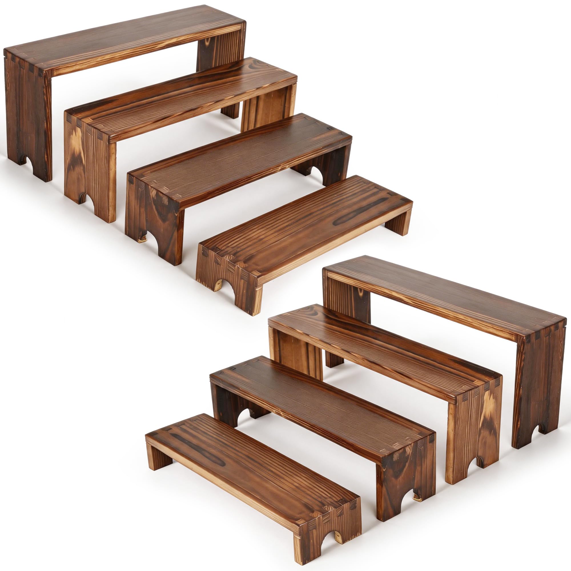 ohbien 8Pcs Wooden Display Risers Set, Tiered Cupcake Stands Stackable