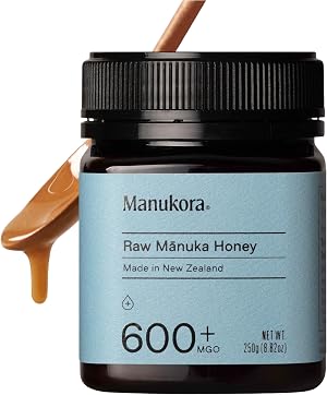 Manukora Raw Manuka Honey MGO 600+, New Zealand Honey, Superfood, 2000+ Natural Compounds, Non-GMO, Monofloral, 3rd-Party Tested, Glyphosate Residue Free, Traceable Hive-to-Hand, Immune and Gut Health Support, 250g