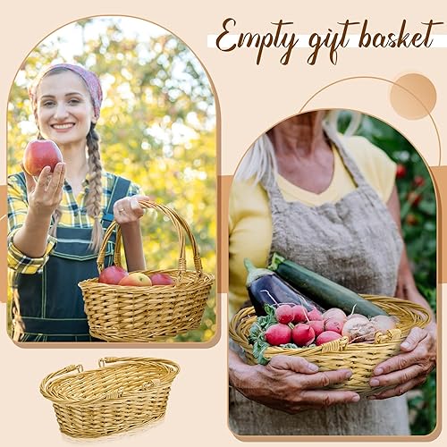 Miniatura 5 de Sintuff 6 cestas de mimbre con asa tejidas para pícnic, cesta ovalada trenzada, cesta de frutas, cesta de cosecha, cesta vacía pequeña para frutas,