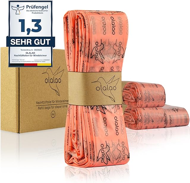 olalao Folia uzupełniająca do wiadra na pieluchy, 4 sztuki  kompatybilna z kasetami uzupełniającymi Tommee Tippee (Twist & Click), Angelcare (Dress Up XL), Spross i Littycat