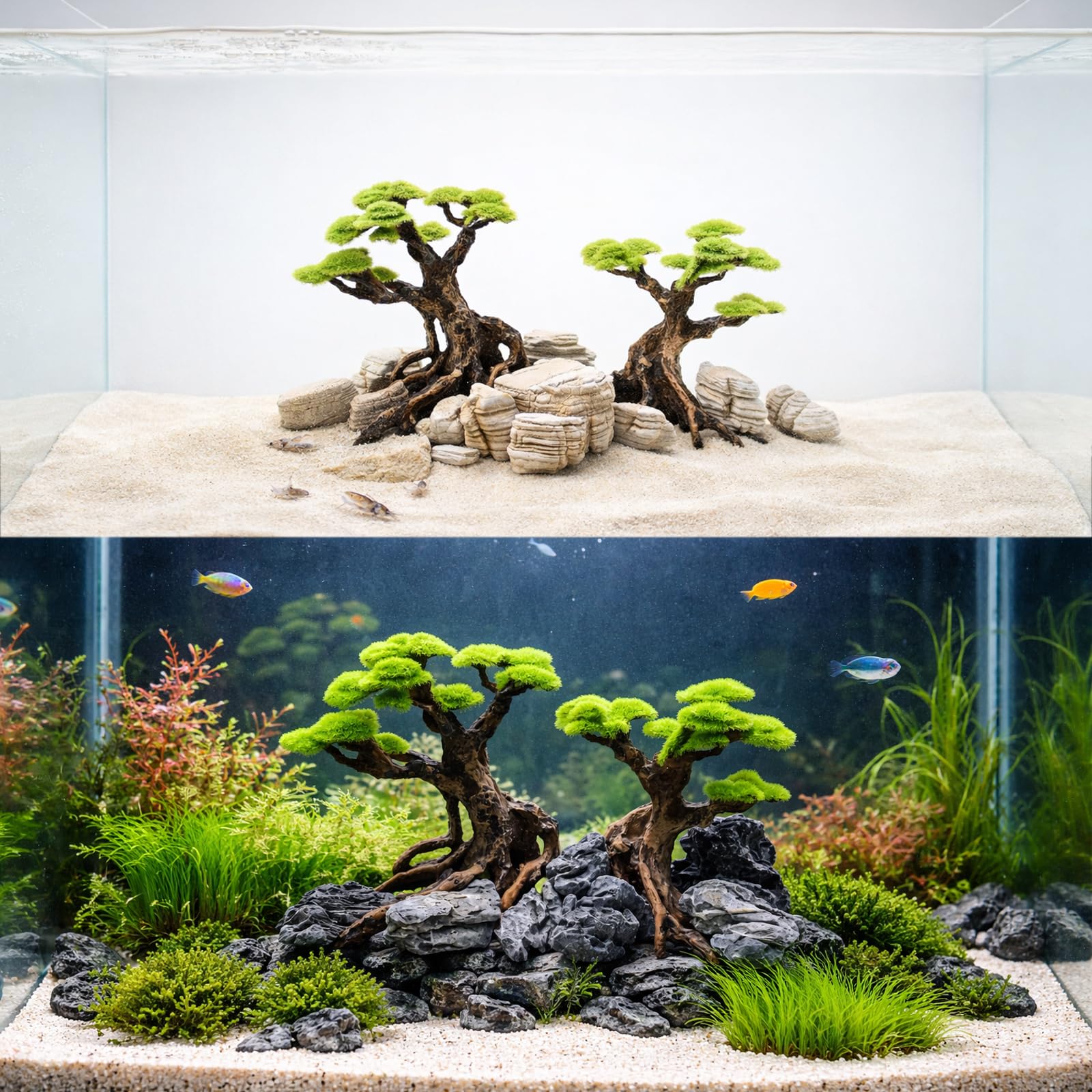 Bonsaï artificiel en résine pour aquarium, décoration d'aquarium avec cachette pour crevettes Betta, cichlidés, eau douce et eau salée