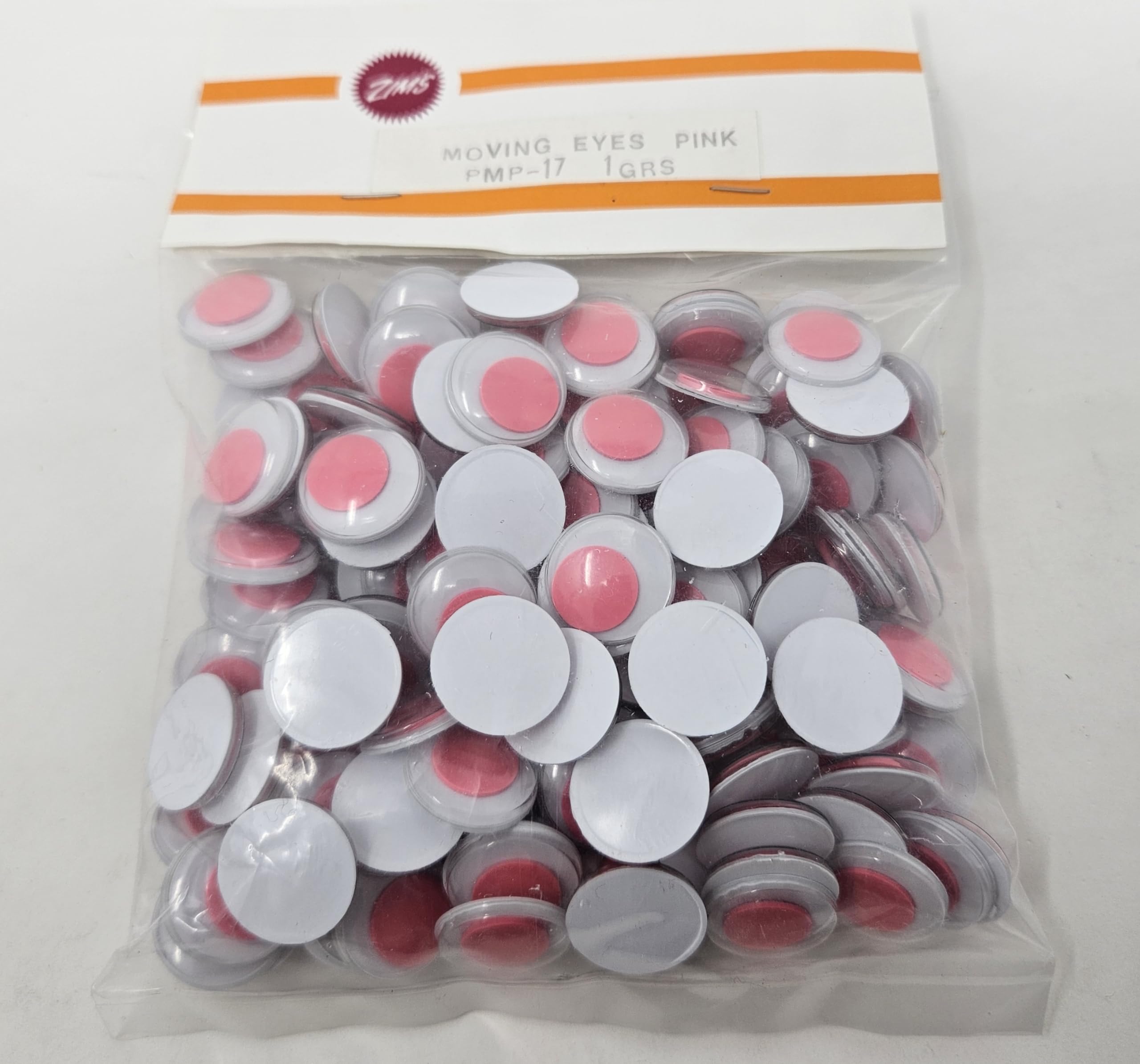 Zim's 17mm Pink Round Paste-On Glue-On Moving Wiggle Googly Plastic Eyes for Craft Dolls or Puppets (Pack of 144)