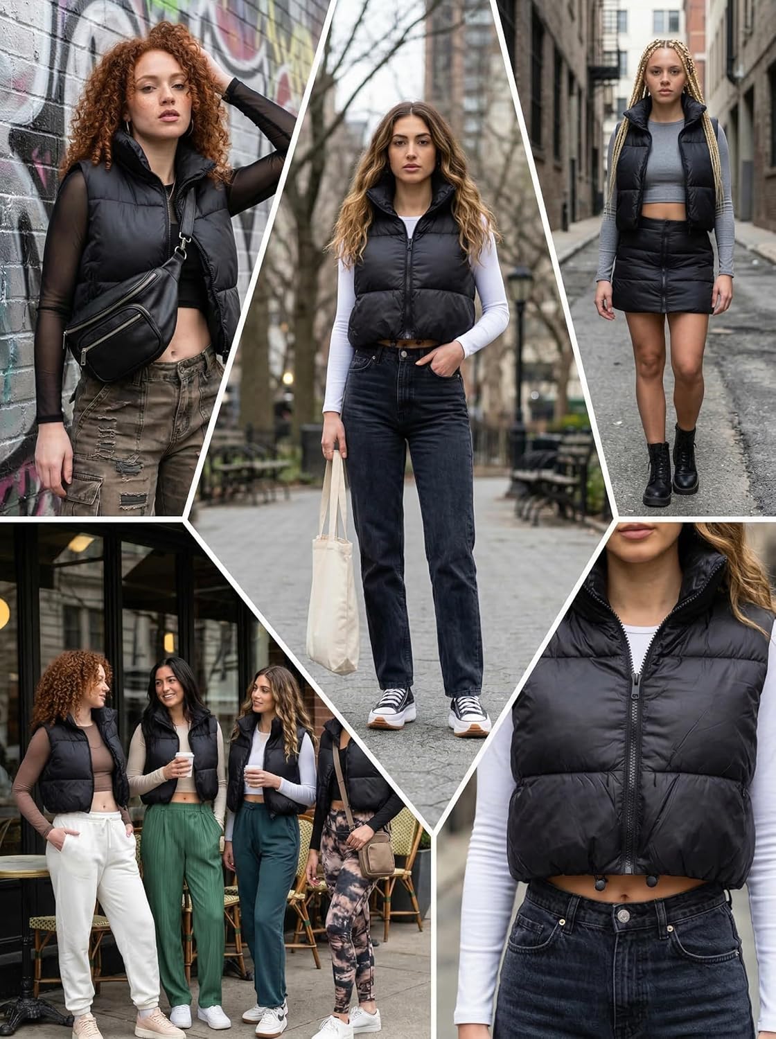 Fuinloth Women's Padded Vest, High Stand Collar Lightweight Zip Crop Puffer Gilet