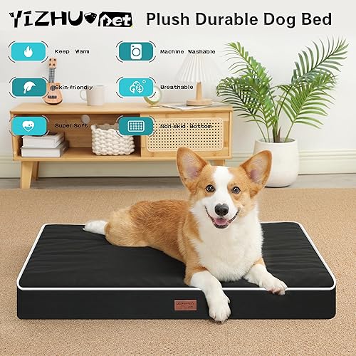 Miniatura 8 de Cama para perro, almohadilla para jaula de perro con funda extraíble lavable para mascotas, parte inferior antideslizante, camas ortopédicas