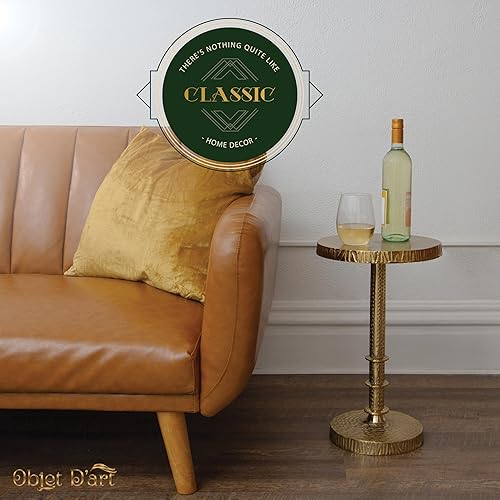 Miniatura 5 de Objet D'Art - Mesa auxiliar redonda dorada pequeña de Objet D'Art, acento, extremo, pedestal, Martini, mesa de cóctel y bebida para sala de estar y