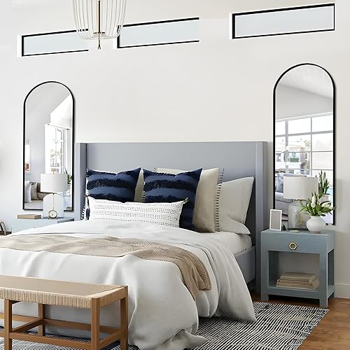 Vista 98 de NicBex - Espejo arqueado, de cuerpo entero, 64 x 24 pulgadas, con marco de aleación de aluminio, soporte, negro, se puede colocar de pie, apoyar