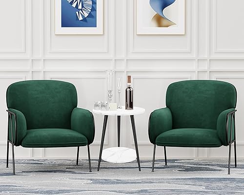 Miniatura 6 de Juego de 2 sillas decorativas de terciopelo, sillón moderno con patas de metal, silla de lectura tapizada, cómoda silla de descanso para sala de