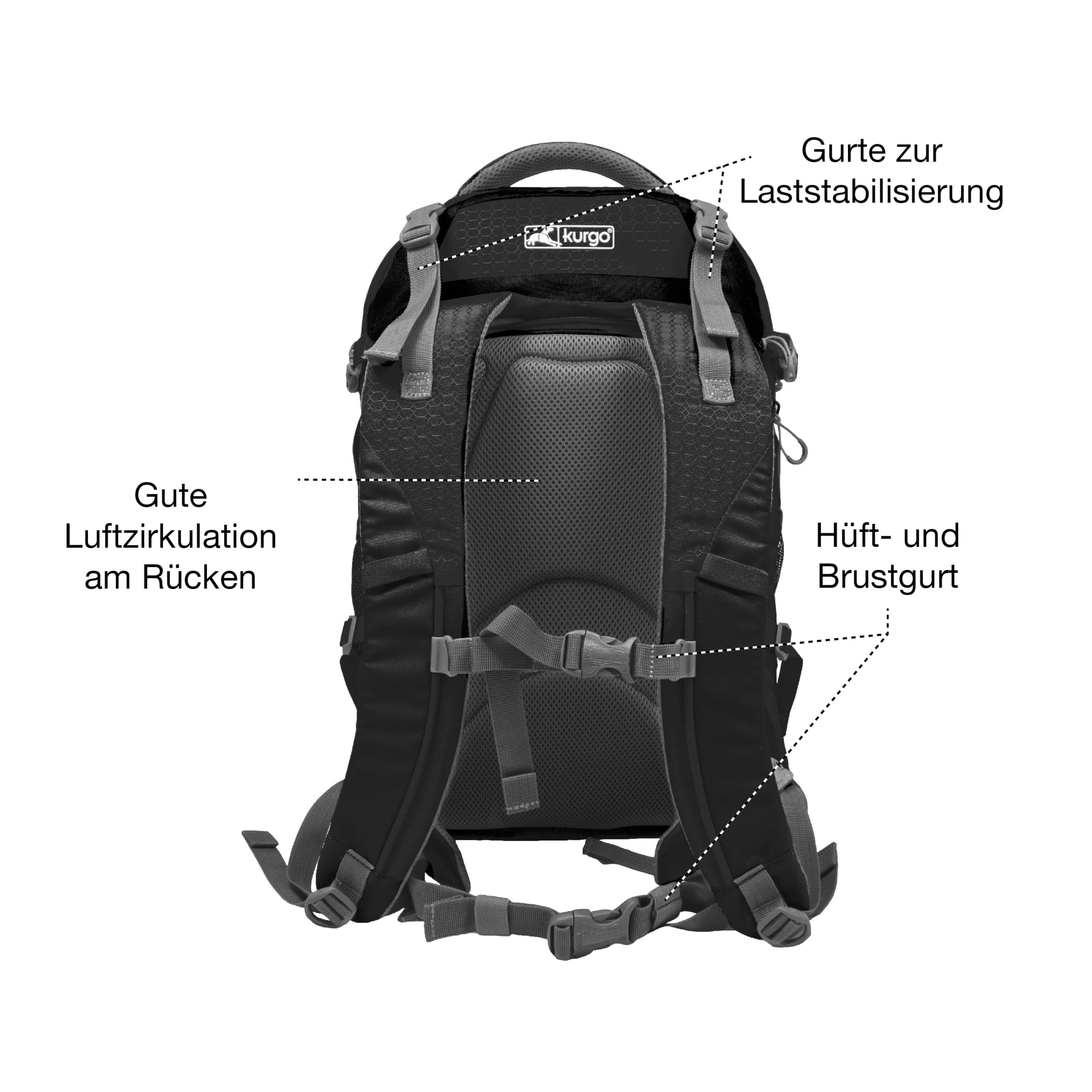 Kurgo G-Train Hundetransportrucksack - Bequemer Reiserucksack für kleine Hunde bis zu 11 kg - Robustes Design - Laptopfach - Armorsole-Boden - Wasserabweisend - Schwarz
