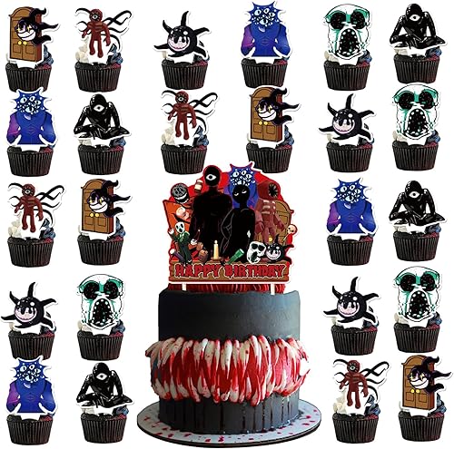 Suministros de fiesta de cumpleaños para puertas, 25 piezas de decoraciones de cumpleaños para puertas, incluye una decoración para pastel y 24