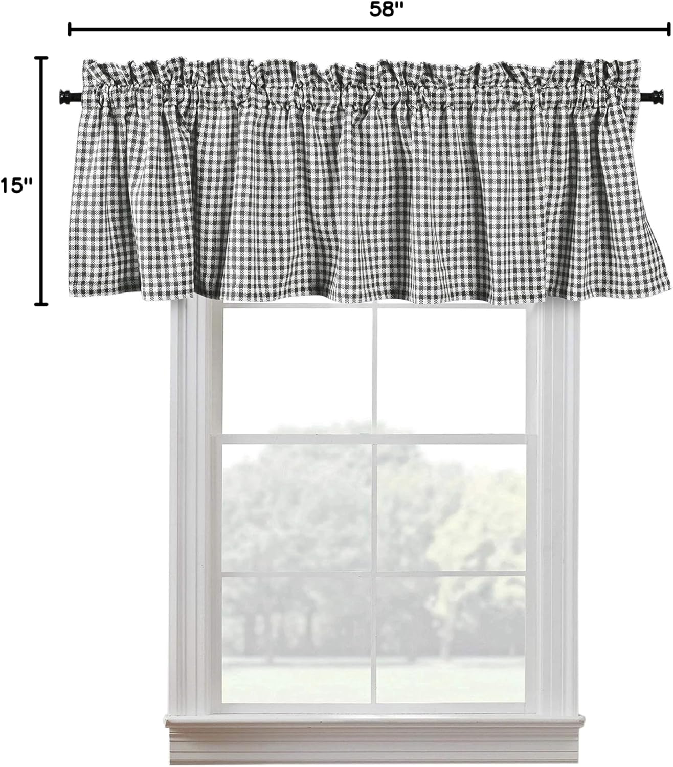 Mini Gingham Check Valance Curtains, 2 Pack, 54x18 Inches, 100% Cotton Rod Pocket Kitchen Window Valances for Farmhouse, Café, Bedroom, Bathroom and Living Room - Grey White