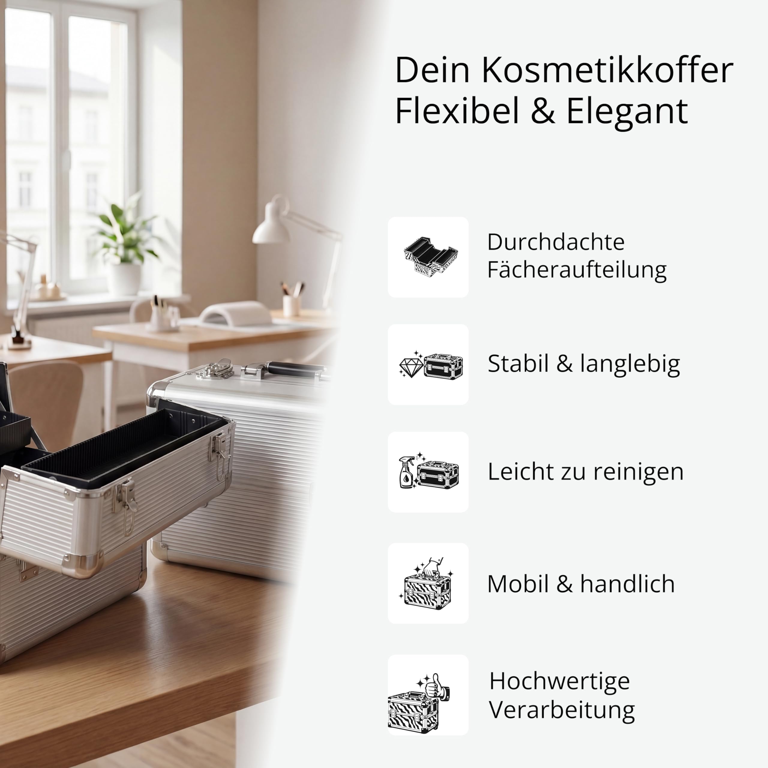 N&BF Kosmetikkoffer Silber Aluminium Klein | Beautycase Abschließbar
