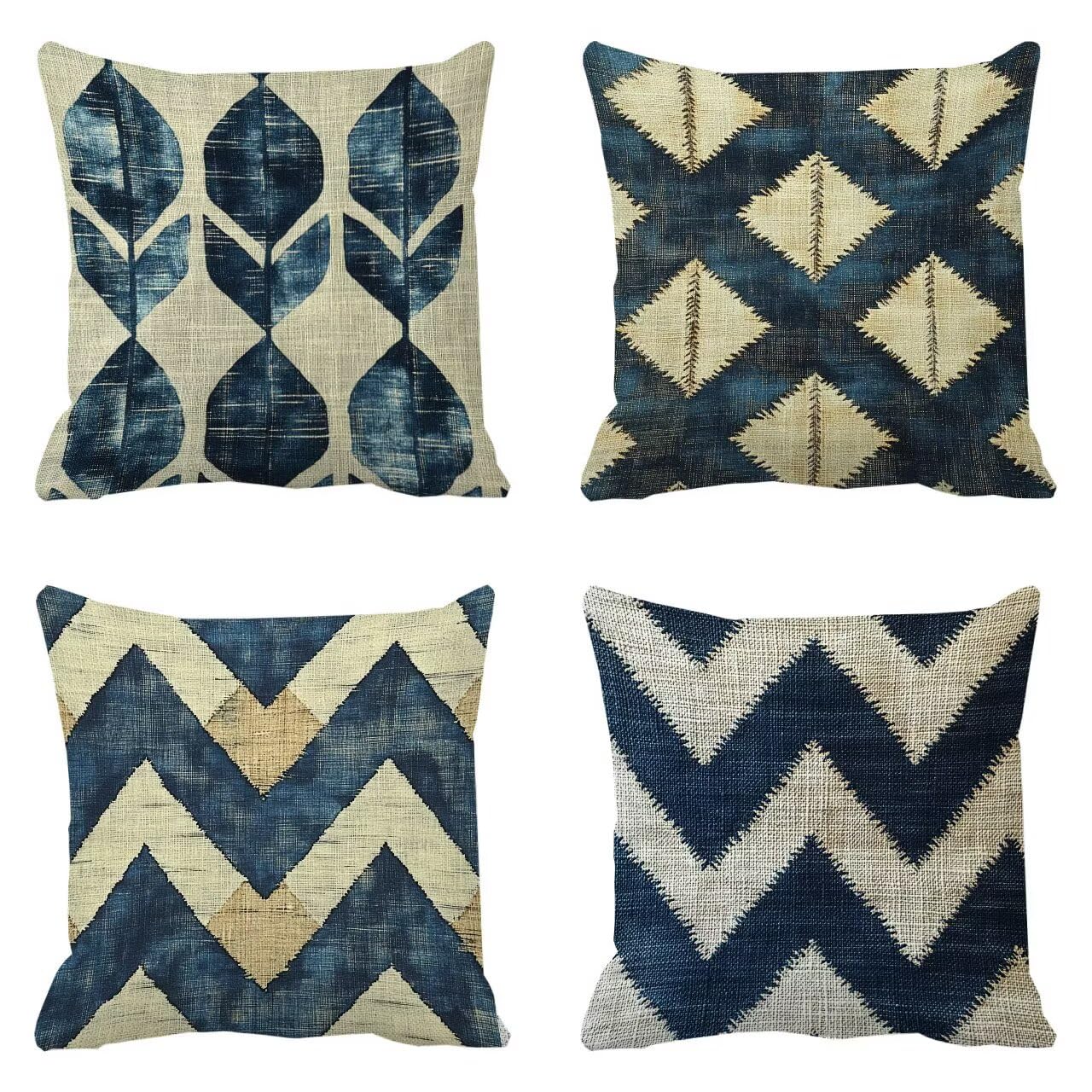 Coussin canapé bleu géométrie 65x65 lot de 4 housse coussin extérieur jardin m-384
