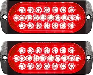 Partsam 2Pcs 4.4" Red 24 LED Trailer Side Marker Clearance Light, Aluminum Housing Stop/Brake/Turn Signal/Tail Lights for Truck RV Camper Van Golf Cart Motorcycle, IP67 Waterproof, Surface Mount