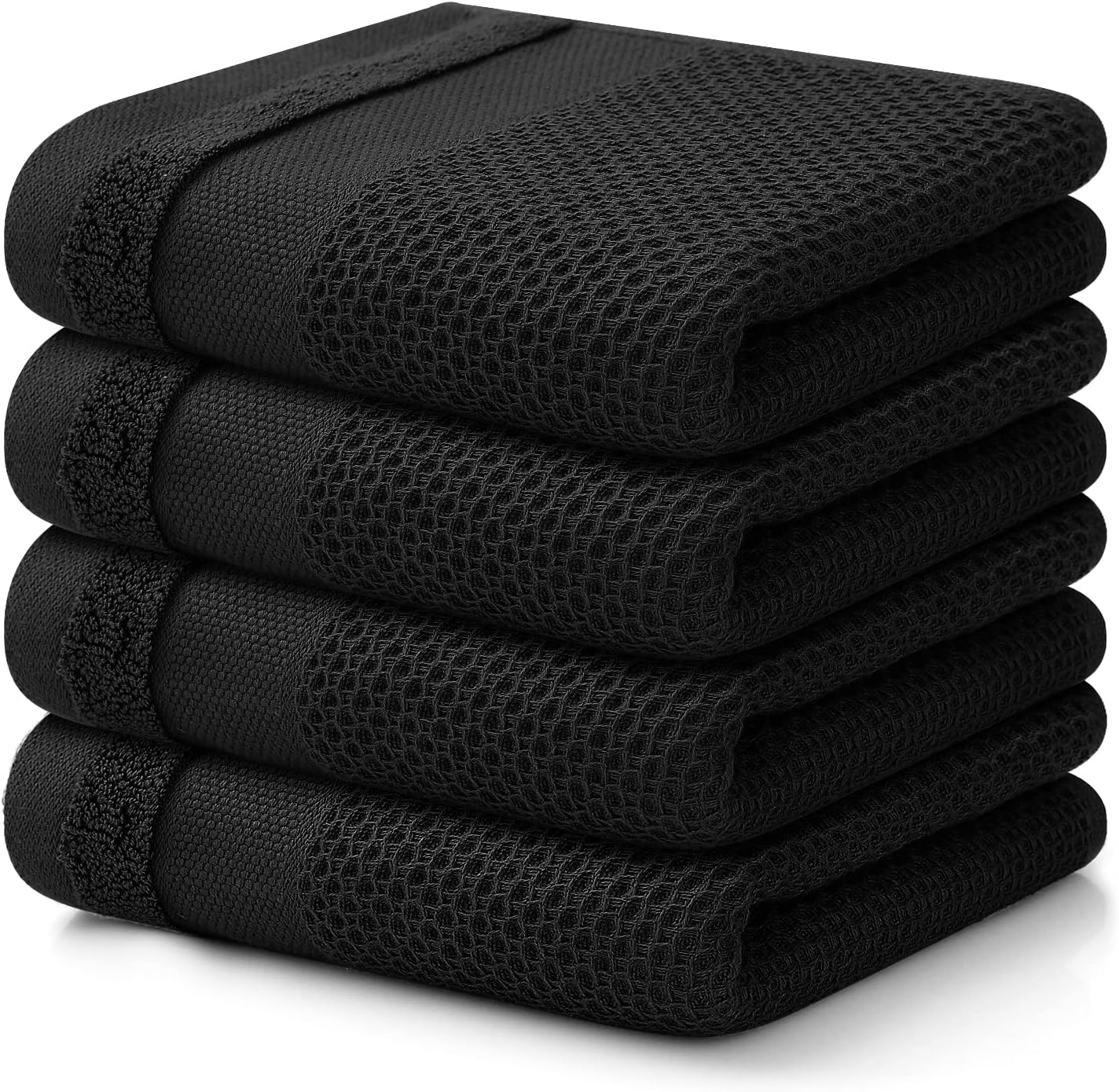 Homaxy 100% Cotton Waffle Weave Kitchen Towels, 4-Packs, Black