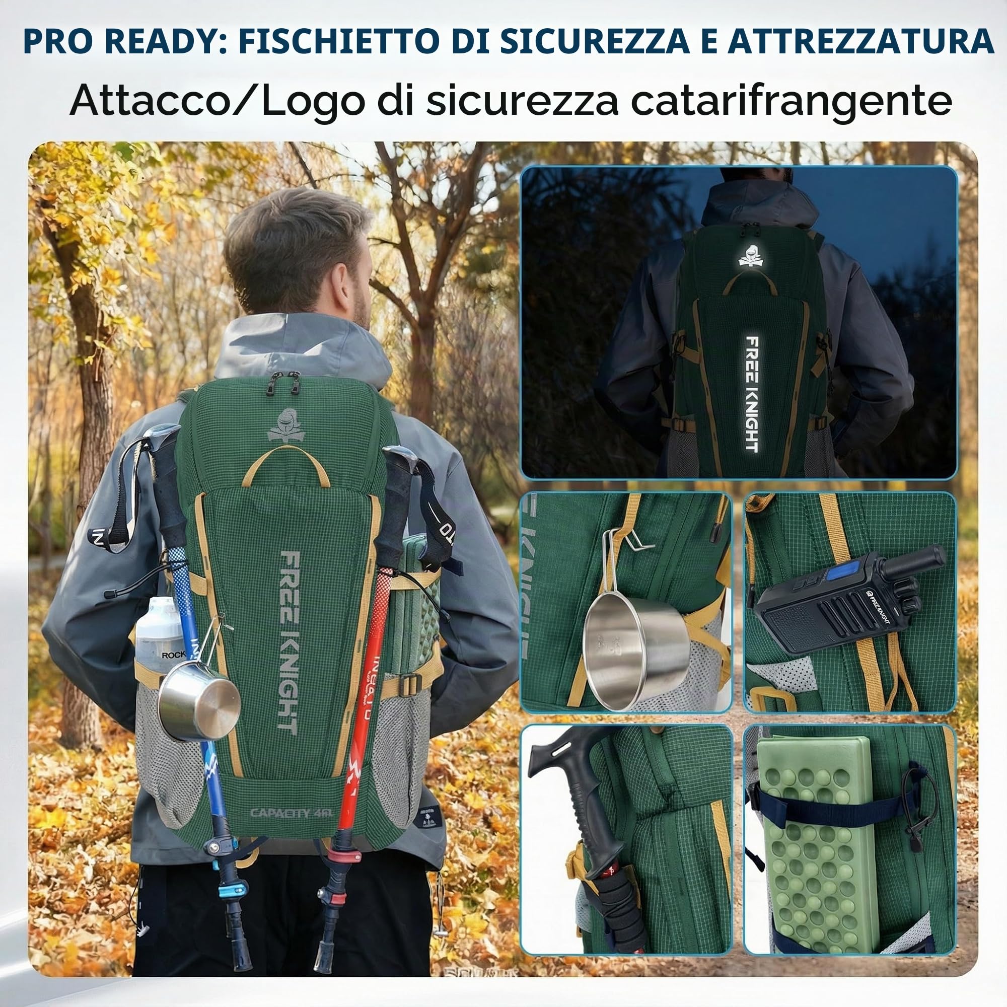 Bseash Zaino da campeggio impermeabile da 45 litri con copertura antipioggia, zaino da viaggio per sport all'aria aperta per arrampicata, sci, ciclismo