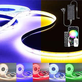 5M WIFI COB RGBWW LED Streifen Set, 784 LEDs/M Smart Lichtband mit Netzteil & Fernbedienung, 24V Dimmbar Lichtleiste Kompatibel mit Alexa/Google Home für Zimmer & Deko