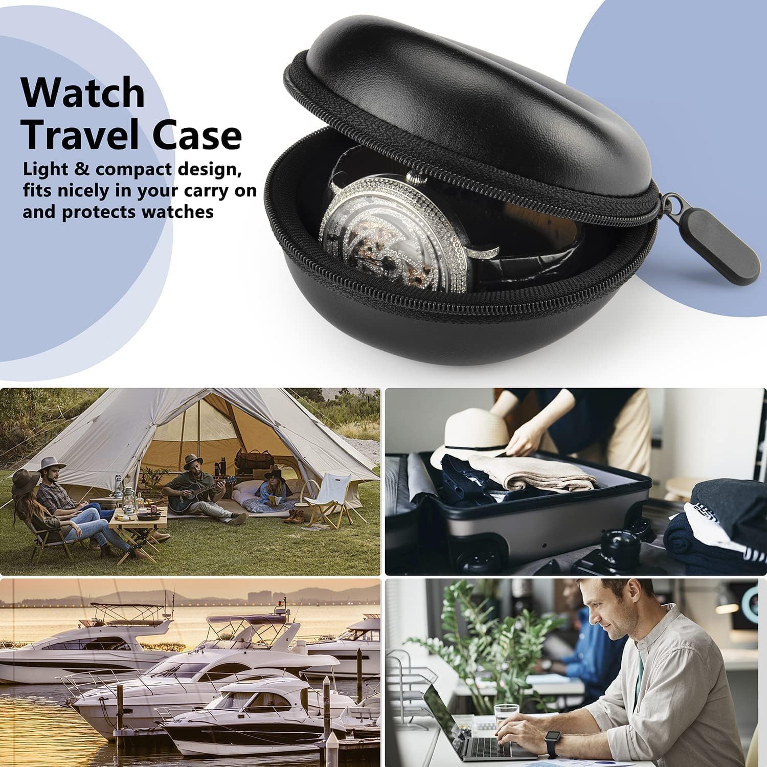 SDFSA Étui De Voyage Montres, 2 Pièces Montre Étui De Rangement, Montre Ronde Boîte De Rangement, Watch Travel Case, Avec Mousqueton, Pour Hommes Femmes, Bijoux Montres Bracelet Collier (Noir, Rouge