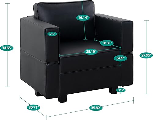 Miniatura 2 de Naomi Home Sarah - Silla decorativa de cuero negro de aire, asiento ergonómico con resortes helicoidales de bolsillo, silla de estar compacta y