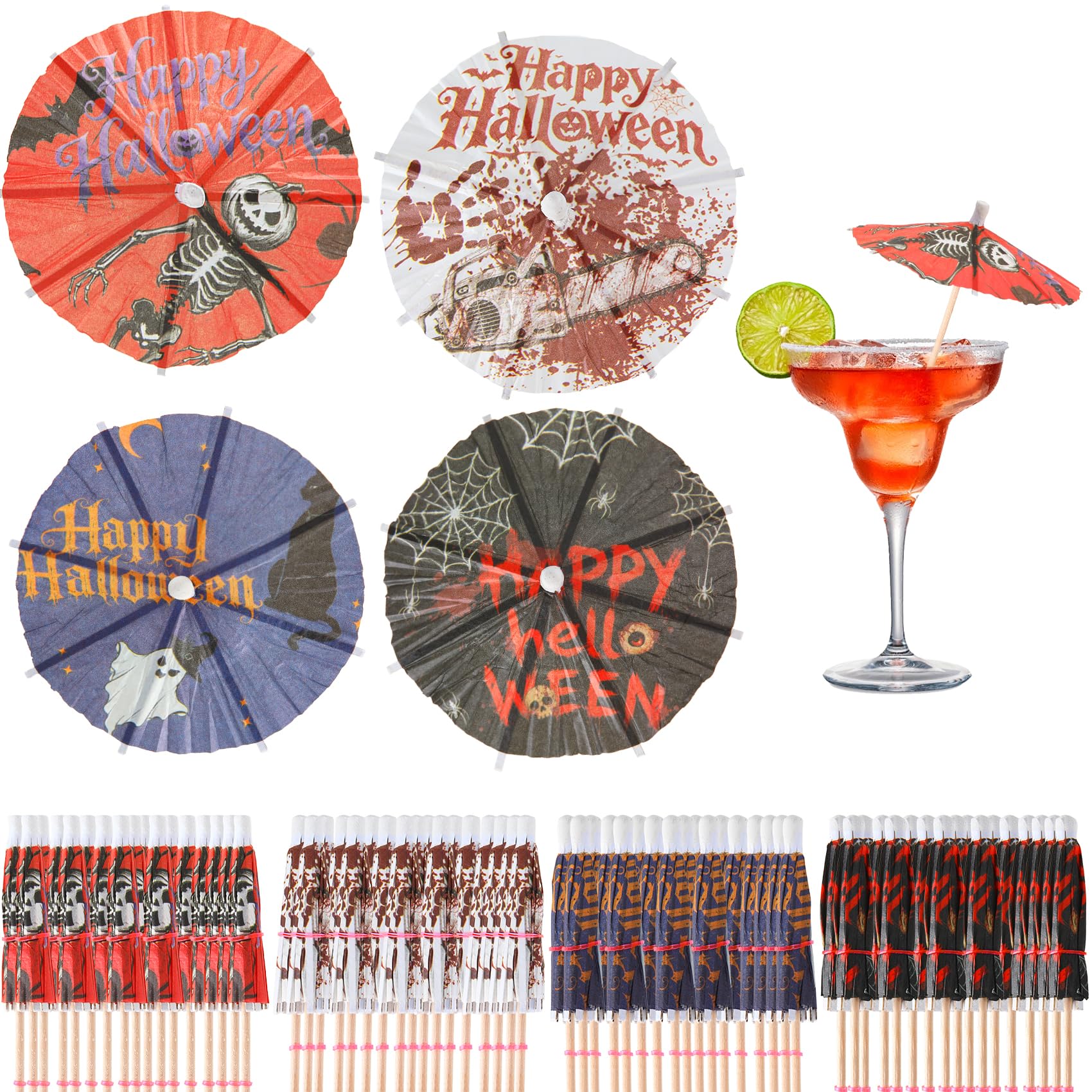 100 Pcs Halloween Cocktail Sticks 4 Inch Mini Drink Umbrella Picks