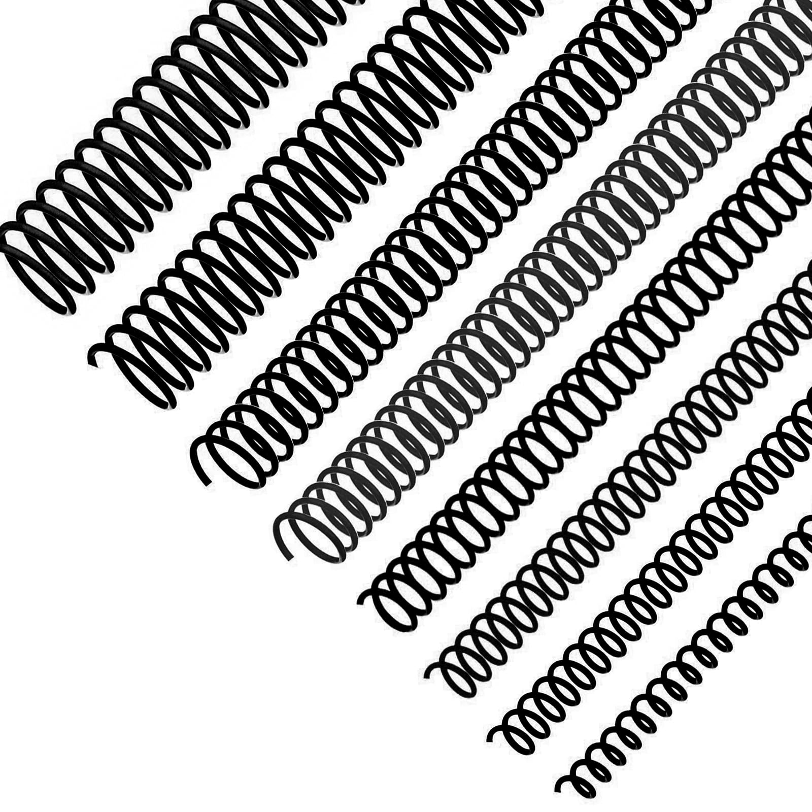 120 Pack Plastic Spiral Binding Coils Binder Binding Spirals Rings Multi Size Spiral Binding Wire Combs Spines Coils, 4:1 Pitch, 1/4 5/16 3/8 1/2 9/16 5/8 3/4 7/8 Inch (Black)