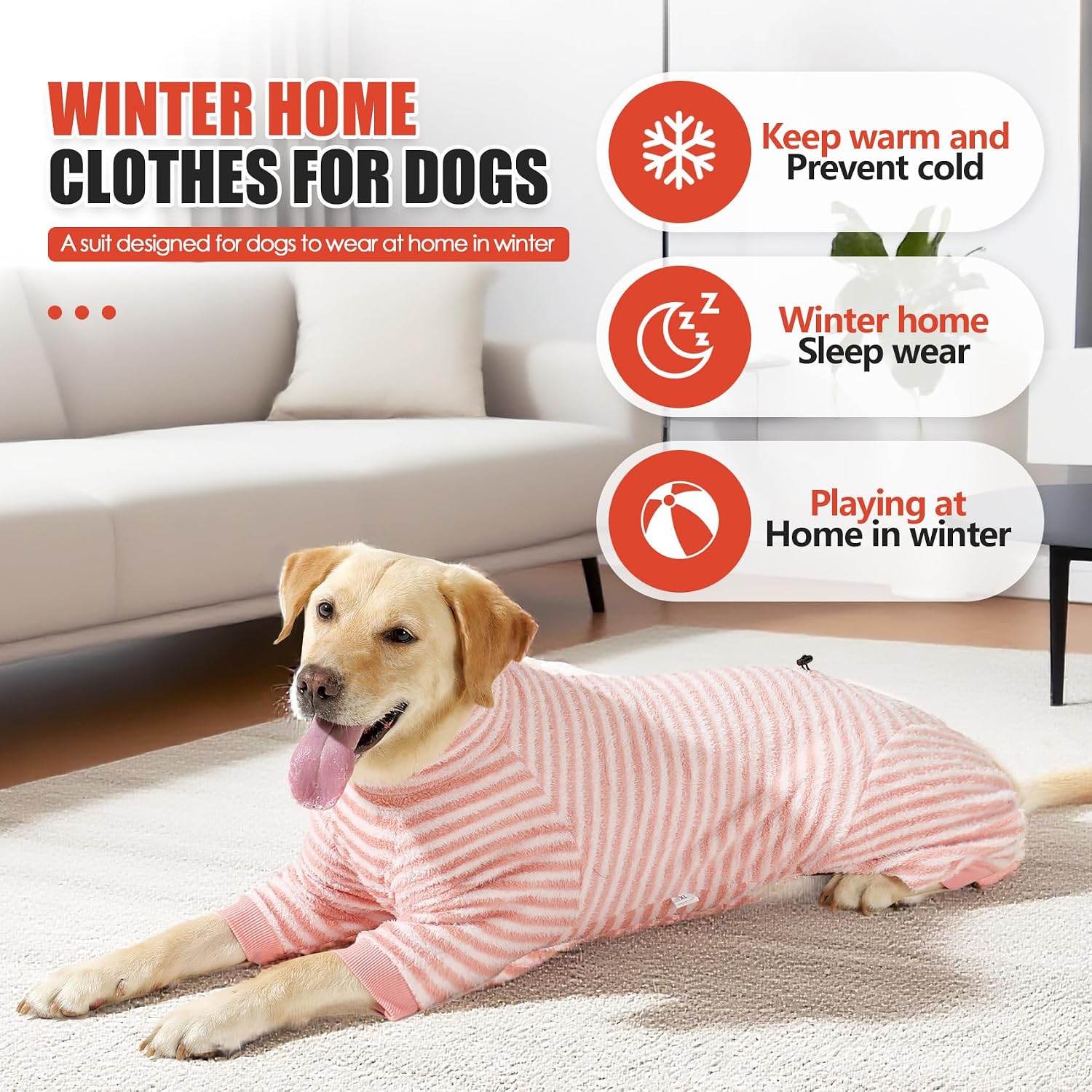 Striped Dog Pajamas Recovery Suit for Walking&Home Wear,Winter Windproof Pet Onesie Coats for Small Medium Large Dogs_Pink_M